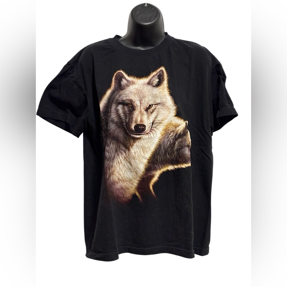 Black T-Shirt with Wolf Graphic